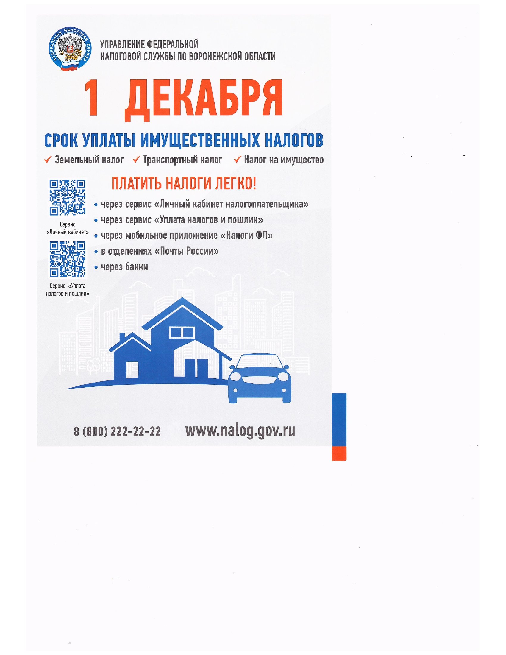 1 декабря срок уплаты имущественных налогов!.